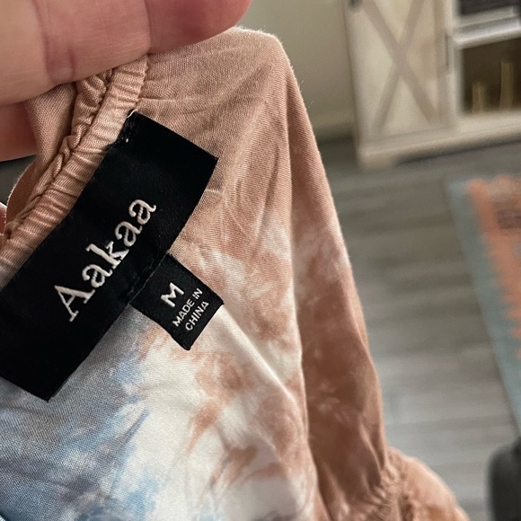 Aakaa|Strapless Blush Pink & Blue Tie Dye Maxi Dress with Deep Slit, Size M••• - Picture 10 of 16